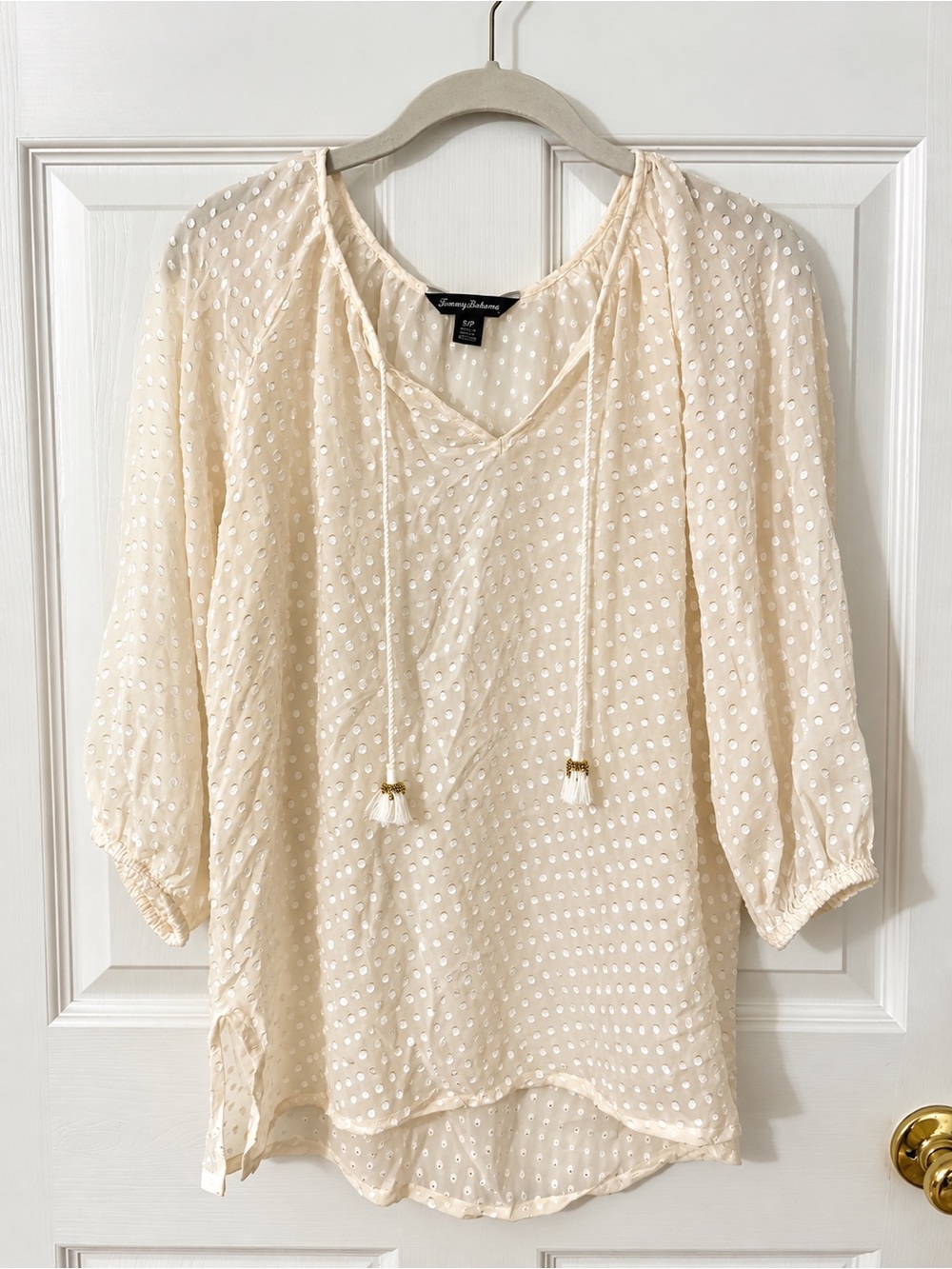 Tommy Bahama Cream Dot-Textured V-Neck Peasant Coverup